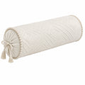 Nackenrolle 20 cm x 50 cm cremefarbener Textilbezug mit geometrischer Struktur und Quasten