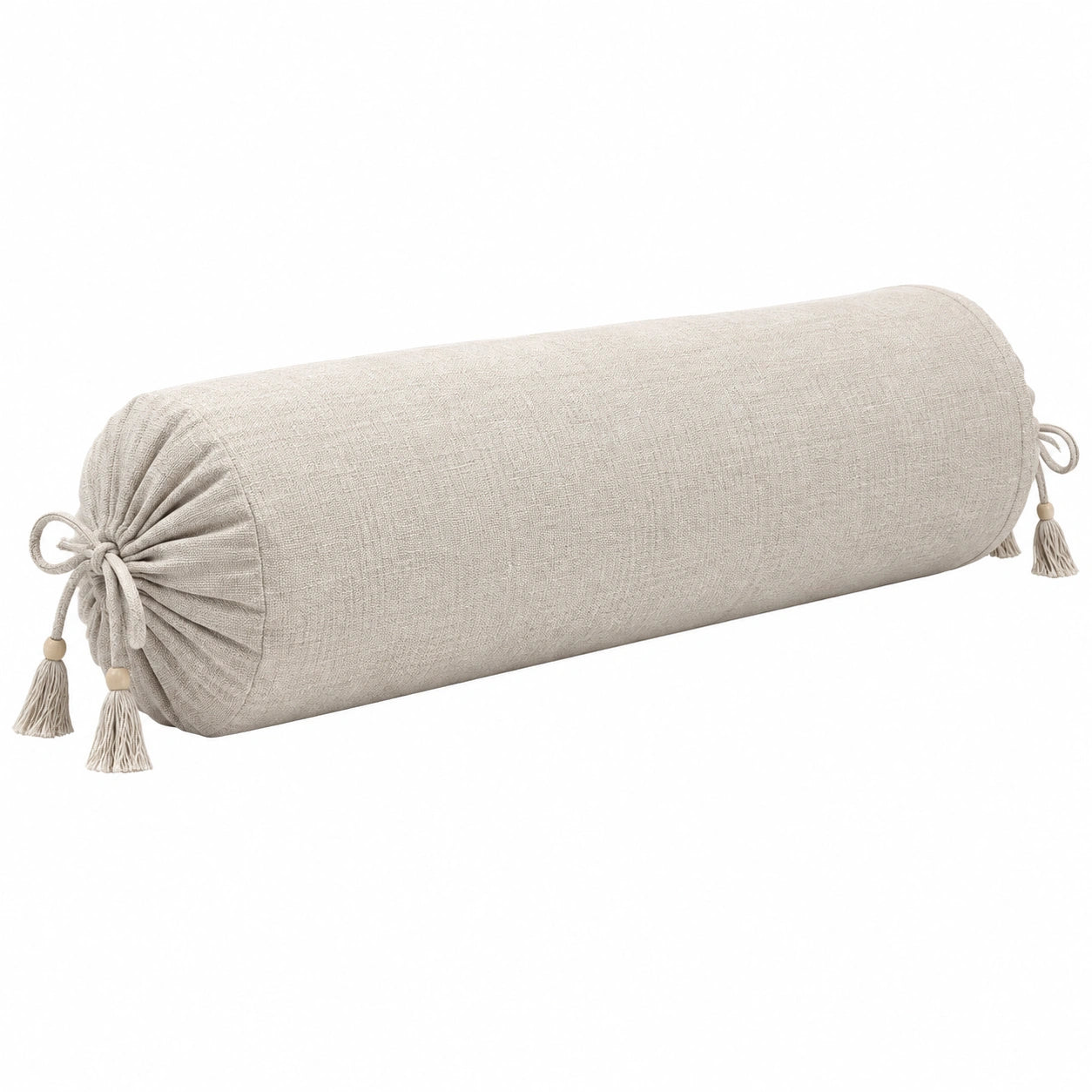 Nackenrolle 20 x 60 cm in Beige mit Textilbezug und Kordelverschluss