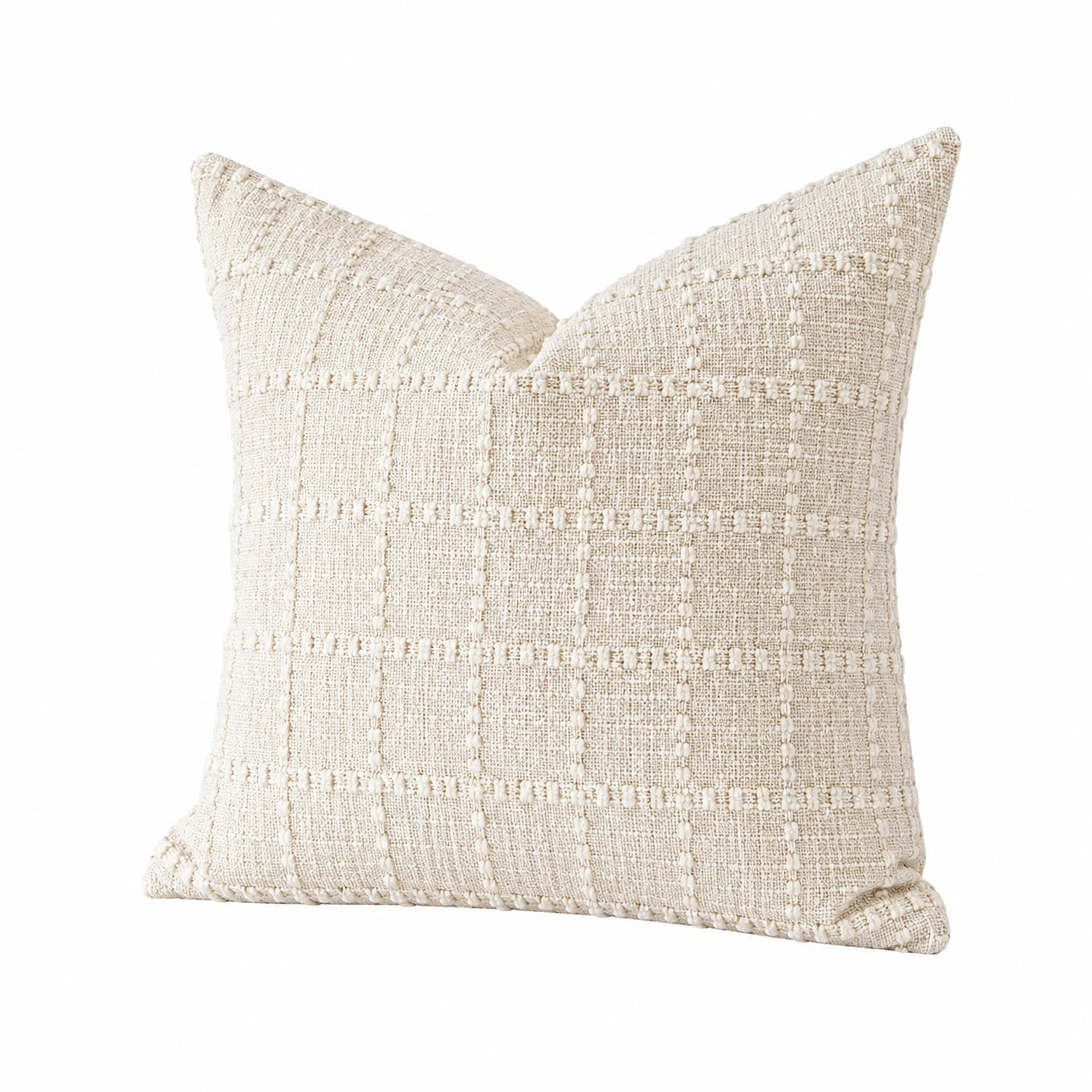 Dekokissen 45 x 45 cm Textil Creme für Wohnraum mit gewebtem Karomuster