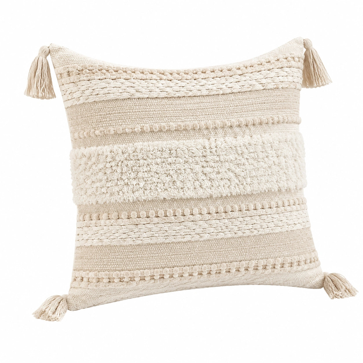 Dekokissen 45 x 45 cm Textil Creme Boho mit Quasten