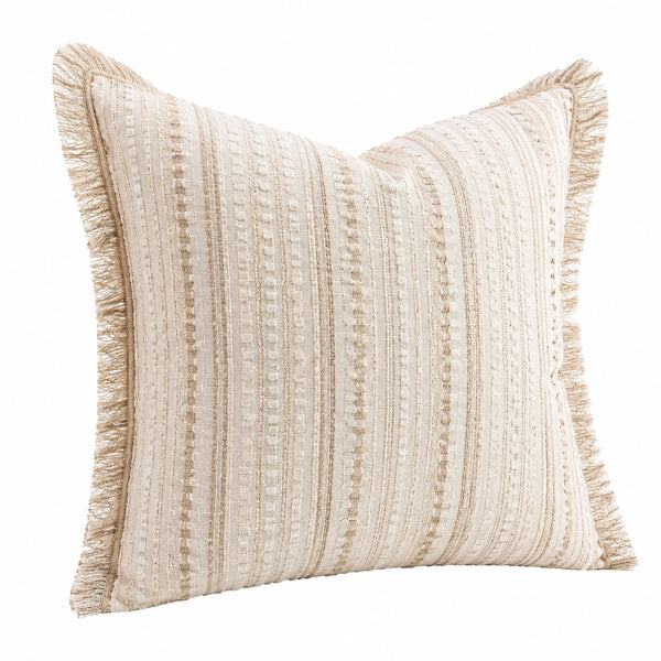 Zierkissen 45 x 45 cm Creme Textilgewebe mit Fransen Strukturmuster