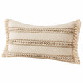 Dekokissen 50 x 30 cm Baumwolle Beige - Rechteckiges Boho Kissen mit Fransen