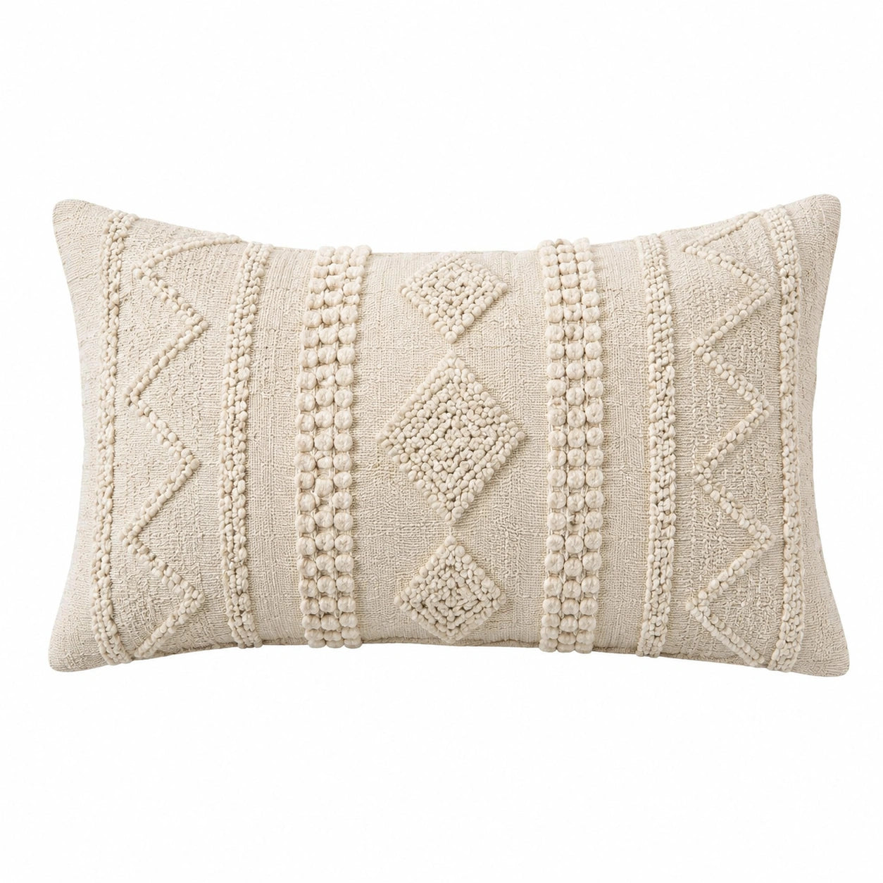 Dekokissen 50 x 30 cm Creme Textil mit Strukturmuster im Boho-Stil