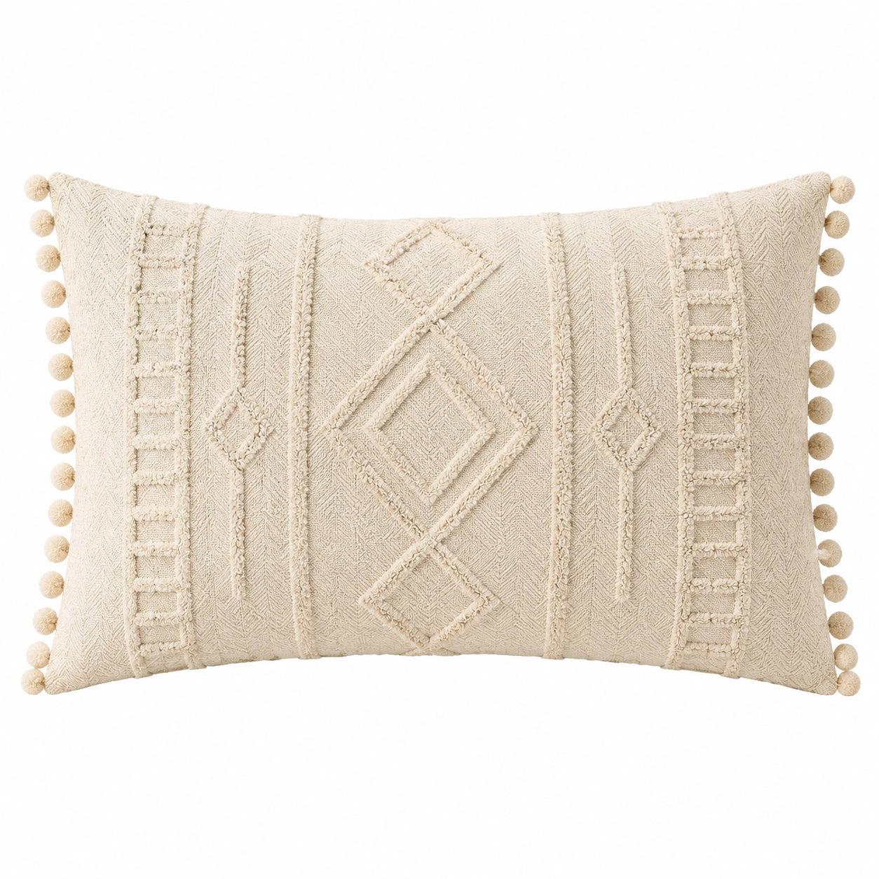 Rechteckiges Zierkissen 50 x 30 cm Textil Creme für Sofa und Bett im Boho Stil
