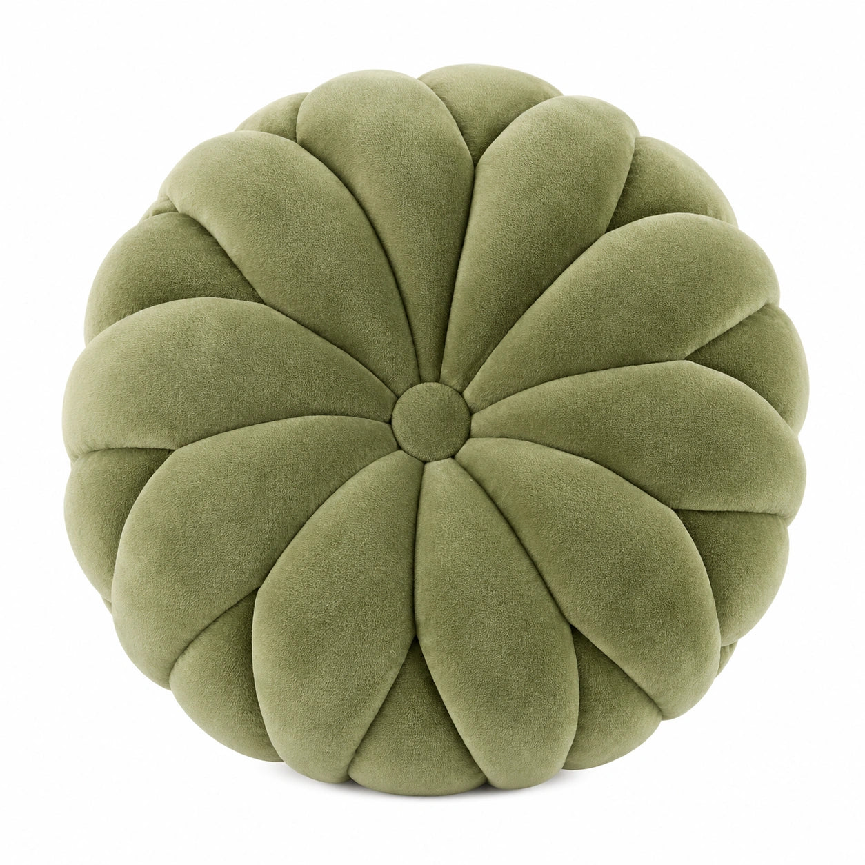 Rundes Zierkissen 40 cm Samtoptik Olivgrün Blütenform Wohnaccessoire