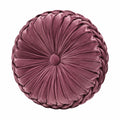 Rundes Zierkissen 40 cm samtähnlicher Bezug Mauve für Sofa mit Faltenoptik