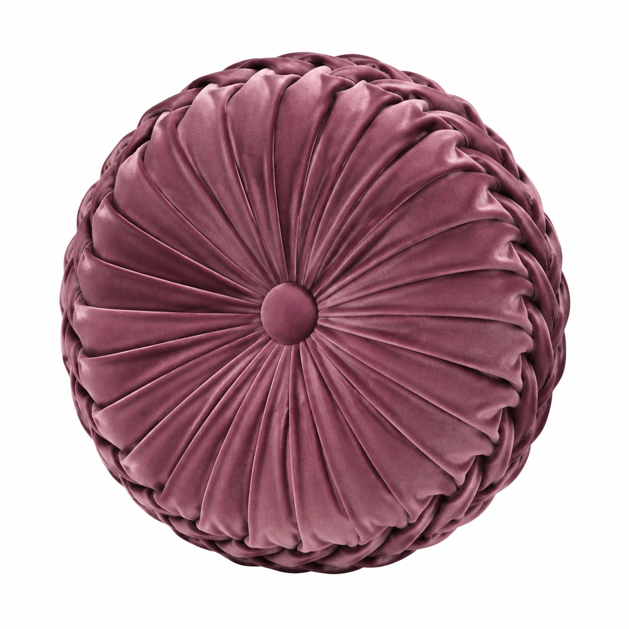 Rundes Zierkissen 40 cm samtähnlicher Bezug Mauve für Sofa mit Faltenoptik