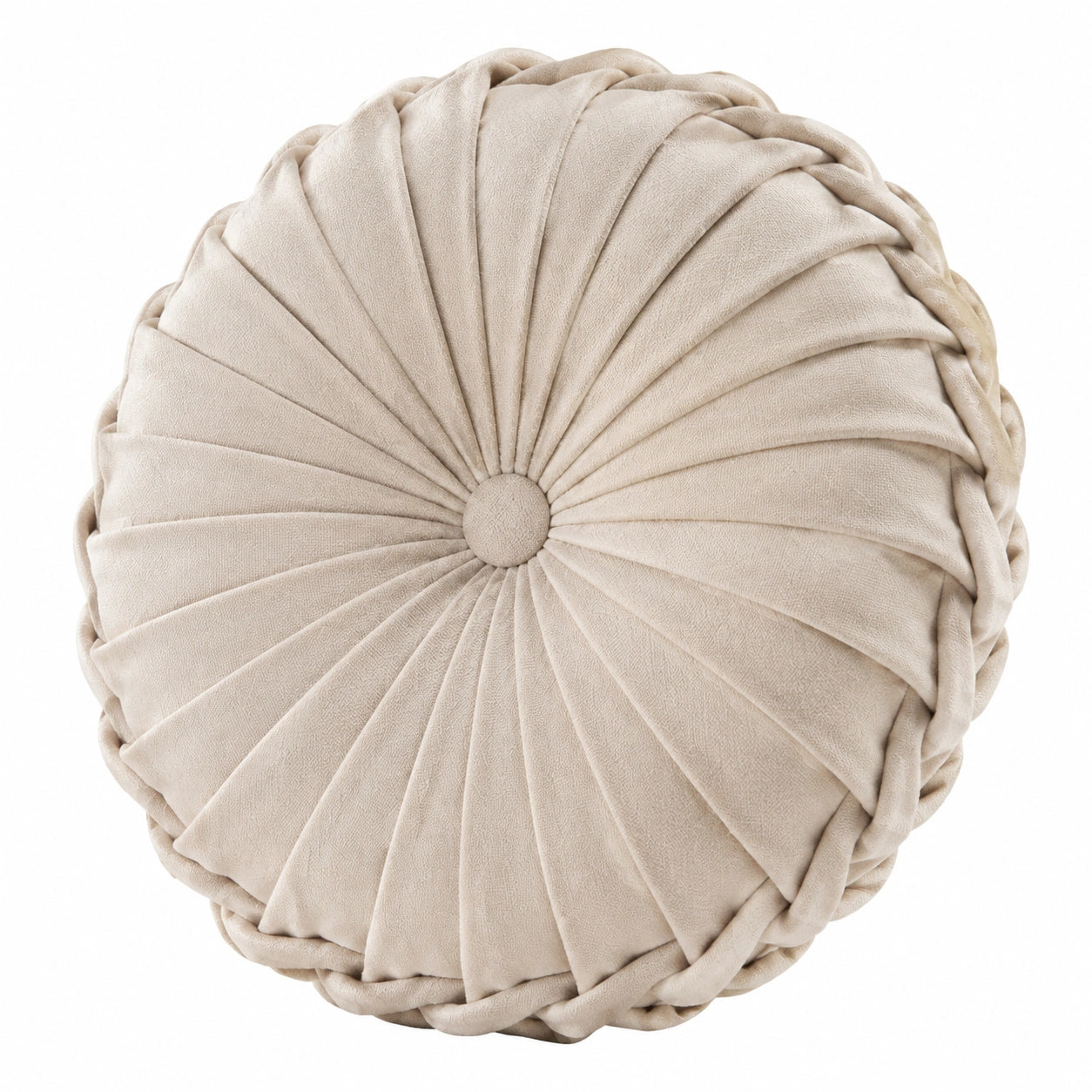 Rundkissen 40 cm Beige mit Faltenstruktur aus Samtstoff