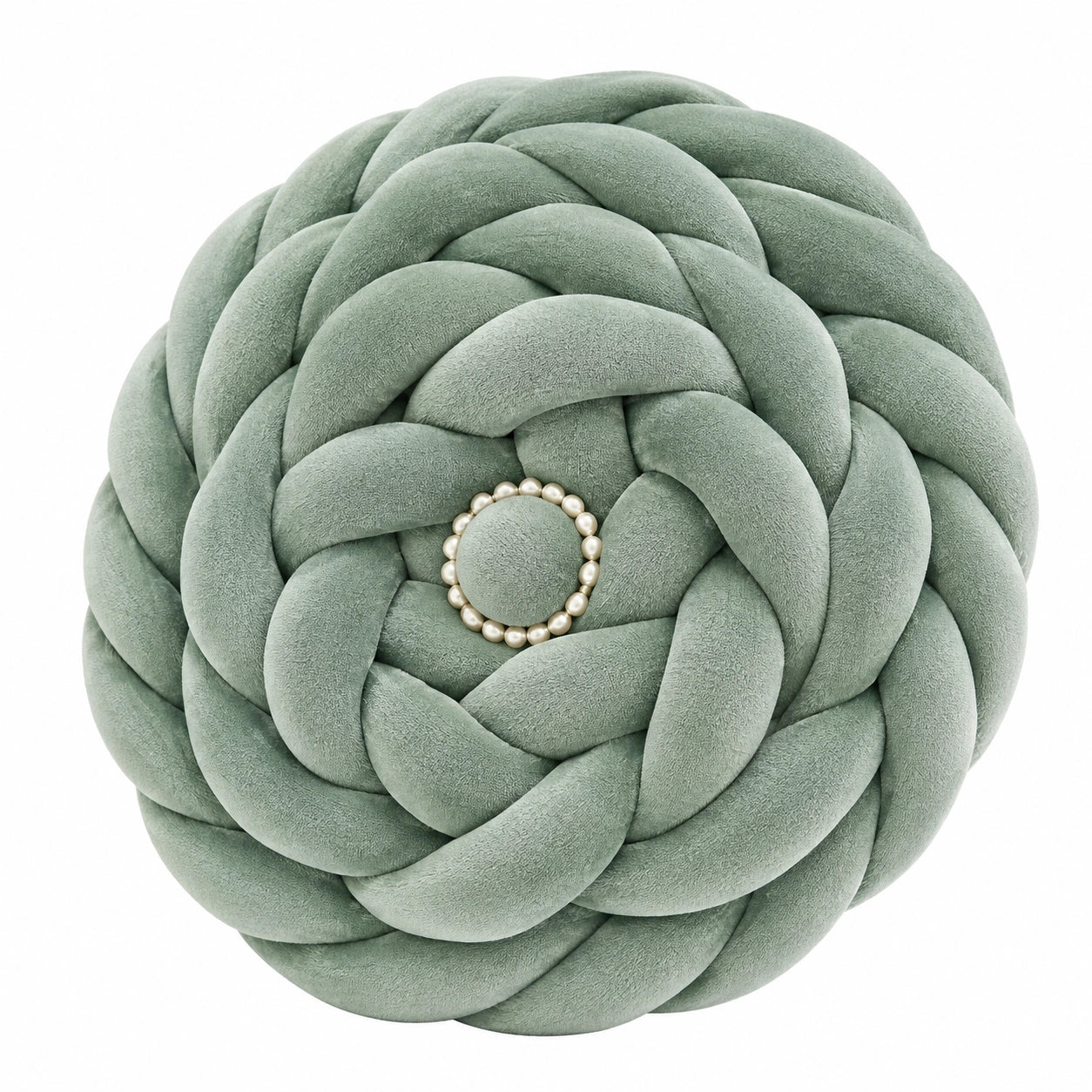 Rundes Zierkissen 40 cm aus Polyester in Salbeigrün geflochtenes Dekokissen