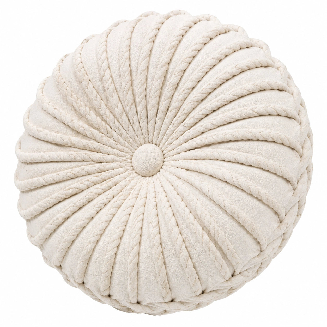 Rundes Dekokissen 40 cm aus Textil in Creme mit Flechtstruktur für Wohnraum