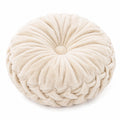 Rundes Dekokissen 40 cm Creme aus Polyester mit Rüschenstruktur