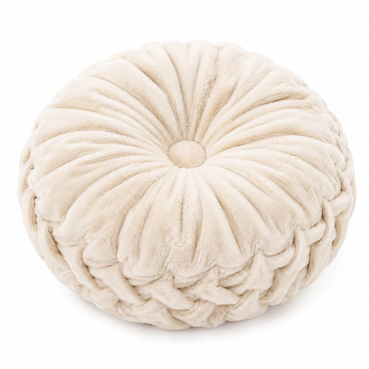 Rundes Dekokissen 40 cm Creme aus Polyester mit Rüschenstruktur